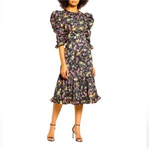 NWT Black Halo Nadir Floral Cotton Midi Dress Black Size 4